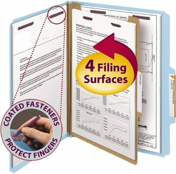 SMEAD - 8-1/2 x 11", Letter Size, Blue, Classification Folders with Top Tab Fastener - 23 Point Stock, Right of Center Tab Cut Location - Industrial Tool & Supply