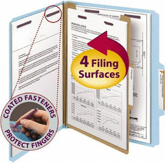 SMEAD - 8-1/2 x 11", Letter Size, Blue, Classification Folders with Top Tab Fastener - 23 Point Stock, Right of Center Tab Cut Location - Industrial Tool & Supply