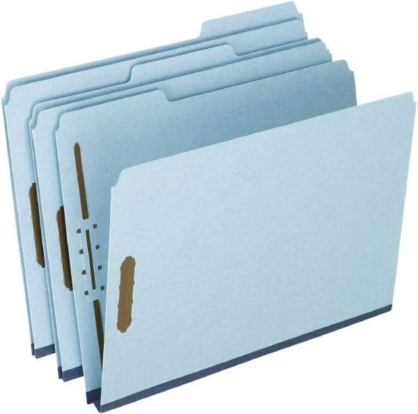Pendaflex - 8-1/2 x 11", Letter Size, Blue, Classification Folders with Top Tab Fastener - 25 Point Stock, 1/3 Tab Cut Location - Industrial Tool & Supply