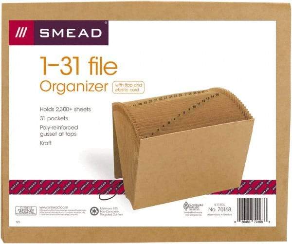 SMEAD - 8-1/2 x 11", Letter Size, Kraft, 1-31 Indexed Expanding Files - Assorted Tab Cut Location - Industrial Tool & Supply