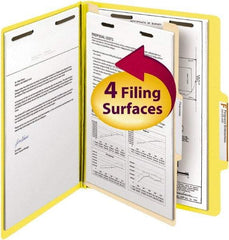 SMEAD - 8-1/2 x 11", Letter Size, Yellow, Classification Folders with Top Tab Fastener - 14 Point Stock, Right of Center Tab Cut Location - Industrial Tool & Supply