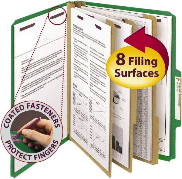 SMEAD - 8-1/2 x 11", Letter Size, Green, Classification Folders with Top Tab Fastener - 23 Point Stock, 2/5 Tab Cut Location - Industrial Tool & Supply