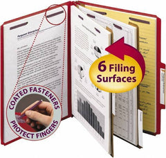 SMEAD - 8-1/2 x 11", Letter Size, Bright Red, Classification Folders with Top Tab Fastener - 23 Point Stock, Right of Center Tab Cut Location - Industrial Tool & Supply