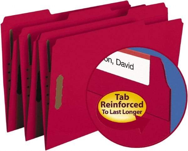 SMEAD - 8-1/2 x 14", Legal, Red, File Folders with Top Tab - 11 Point Stock, 1/3 Tab Cut Location - Industrial Tool & Supply