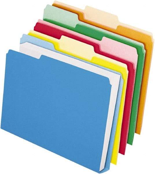 Pendaflex - 8-1/2 x 11", Letter Size, Assorted Colors, File Folders with Top Tab - 11 Point Stock, 1/3 Tab Cut Location - Industrial Tool & Supply