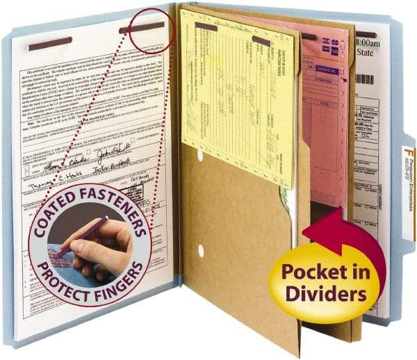 SMEAD - 8-1/2 x 11", Letter Size, Blue, Classification Folders with Top Tab Fastener - 23 Point Stock, Right of Center Tab Cut Location - Industrial Tool & Supply