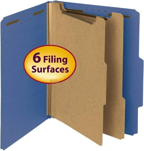 SMEAD - 8-1/2 x 11", Letter Size, Dark Blue, Classification Folders with Top Tab Fastener - 25 Point Stock, Right of Center Tab Cut Location - Industrial Tool & Supply