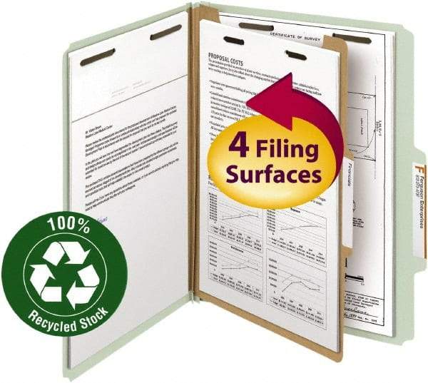 SMEAD - 8-1/2 x 11", Letter Size, Gray/Green, Classification Folders with Top Tab Fastener - 25 Point Stock, 2/5 Tab Cut Location - Industrial Tool & Supply