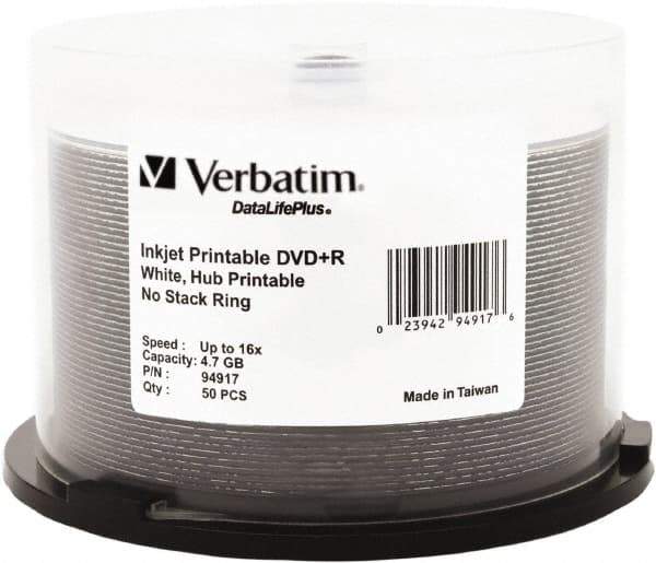 Verbatim - White DVD+R Disc - Use with CD, DVD - Industrial Tool & Supply
