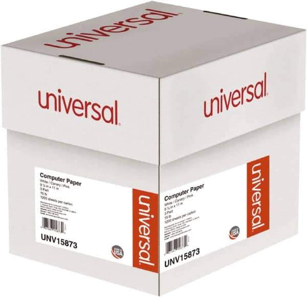 UNIVERSAL - 9-1/2" x 11" White, Canary & Pink Computer Paper - Use with Tractor-Feed Printers - Industrial Tool & Supply