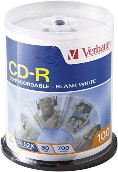 Verbatim - White CD-R Discs - Use with CD, DVD - Industrial Tool & Supply