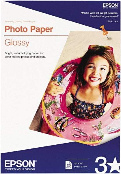 Epson - 13" x 19" White Photo Paper - Use with Inkjet Printers - Industrial Tool & Supply