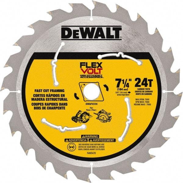 DeWALT - 7-1/4" Diam, 15.88mm Arbor Hole Diam, 24 Tooth Wet & Dry Cut Saw Blade - Steel, Smooth Action, Standard Round Arbor - Industrial Tool & Supply