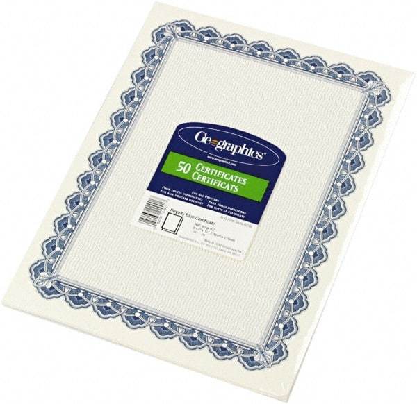 Geographic - 50 Sheet, 8-1/2 x 11", Certificate - Blue - Industrial Tool & Supply