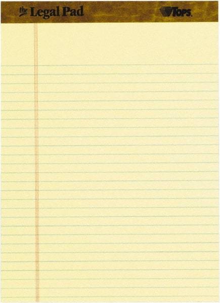 TOPS - 50 Sheet, 8-1/2 x 11-3/4", Legal Pad - Canary - Industrial Tool & Supply