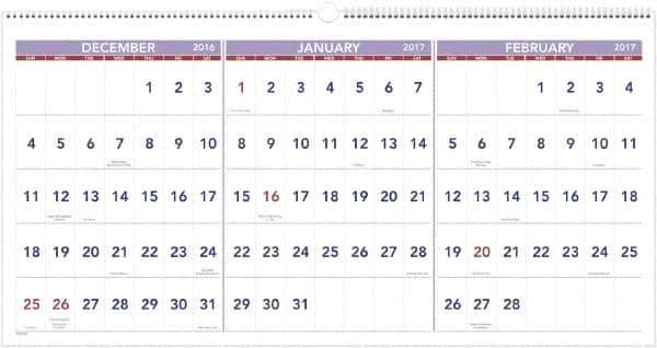 AT-A-GLANCE - 7 Sheet, 23-1/2 x 12", Wall Calendar - White - Industrial Tool & Supply
