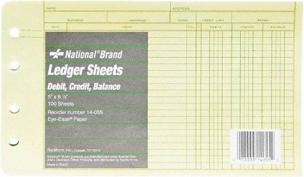 National Brand - 100 Sheet, 5 x 8-1/2", Ledger Refill Sheets - Green - Industrial Tool & Supply