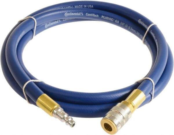 Continental ContiTech - 3/8" ID x 0.6" OD 3' Long Multipurpose Air Hose - Industrial Interchange Safety Coupler x Male Plug Ends, 300 Working psi, -10 to 158°F, 1/4" Fitting, Blue - Industrial Tool & Supply