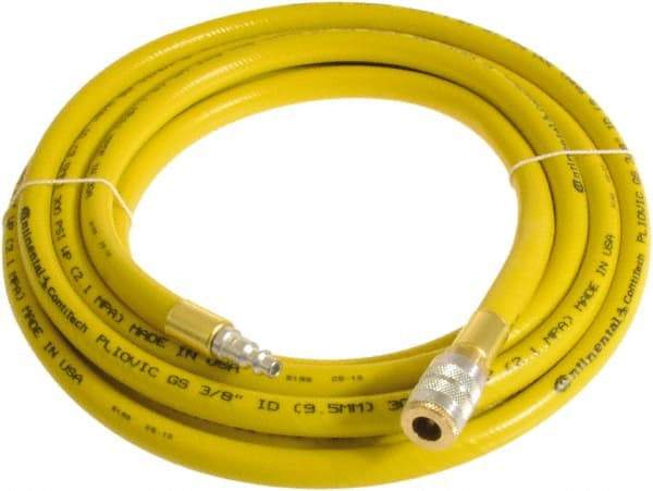 Continental ContiTech - 1/4" ID x 0.45" OD 20' Long Multipurpose Air Hose - Industrial Interchange Safety Coupler x Male Plug Ends, 300 Working psi, -10 to 158°F, 1/4" Fitting, Yellow - Industrial Tool & Supply