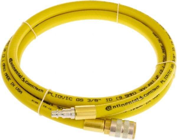 Continental ContiTech - 1/2" ID x 0.78" OD 10' Long Multipurpose Air Hose - Industrial Interchange Safety Coupler x Male Plug Ends, 300 Working psi, -10 to 158°F, 1/2" Fitting, Yellow - Industrial Tool & Supply