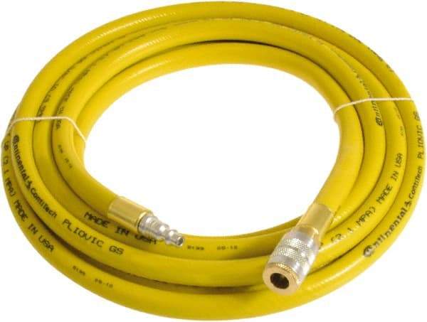 Continental ContiTech - 3/4" ID x 1.11" OD 5' Long Multipurpose Air Hose - Industrial Interchange Safety Coupler x Male Plug Ends, 250 Working psi, -10 to 158°F, 3/4" Fitting, Yellow - Industrial Tool & Supply