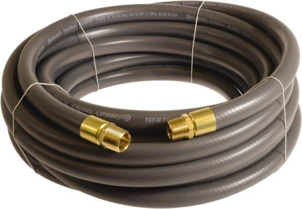 Continental ContiTech - 1" ID x 1.38" OD 15' Long Multipurpose Air Hose - MNPT x MNPT Ends, 250 Working psi, -10 to 158°F, 1" Fitting, Gray - Industrial Tool & Supply