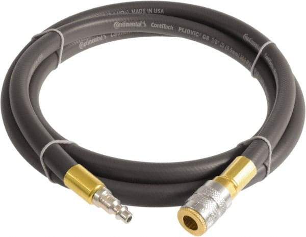 Continental ContiTech - 3/8" ID x 0.6" OD 3' Long Multipurpose Air Hose - Industrial Interchange Safety Coupler x Male Plug Ends, 300 Working psi, -10 to 158°F, 1/4" Fitting, Gray - Industrial Tool & Supply