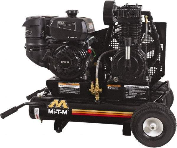 MI-T-M - 9.59 hp, 17.2 CFM, 175 Max psi, Two Stage Portable Fuel Air Compressor - Kohler CH395 OHV Engine - Industrial Tool & Supply