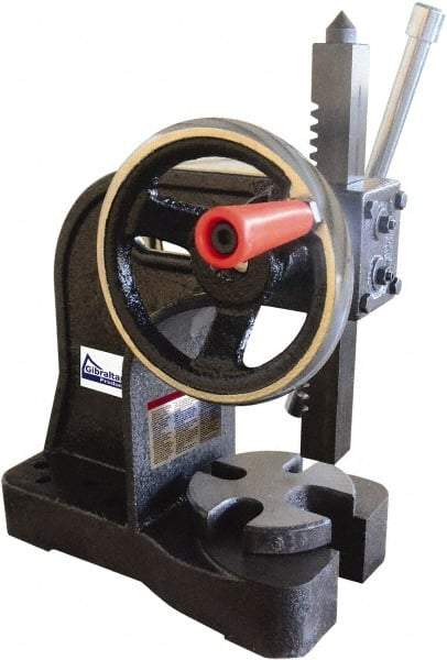 Gibraltar - 1" Ram, 4" Throat Depth, 1 Ton Manual Arbor Press - 6" Max Work Height x 7" Max Work Width, Single Leverage, 20:1 Leverage Ratio, 4-1/4" Base Width x 5-3/4" Base Depth - Industrial Tool & Supply