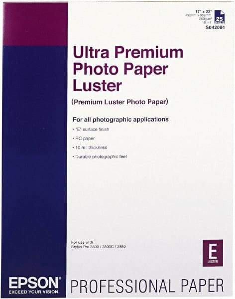 Epson - 17" x 22" White Photo Paper - Use with Inkjet Printers - Industrial Tool & Supply