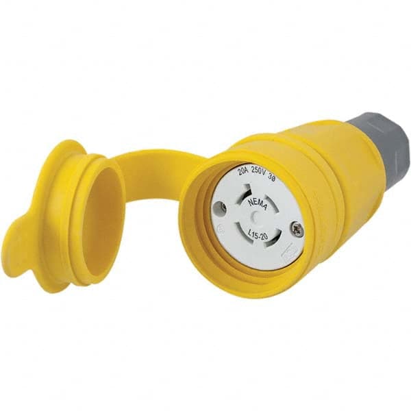 Locking Inlet: Connector, Industrial, L15-20R, 250V, Yellow Grounding, 20A, Thermoplastic Elastomer, 3 Poles, 4 Wire