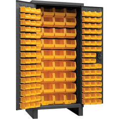 Durham - 132 Bin Storage Cabinet - Steel, 36" Wide x 24" Deep x 78" High, Gray - Industrial Tool & Supply