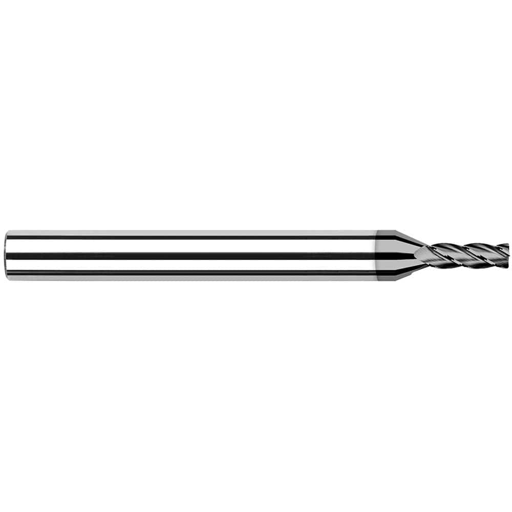 Corner Radius End Mill: 1/8″ Dia, 3/8″ LOC, 0.01″ Radius, 4 Flutes, Solid Carbide 1-1/2″ OAL, 1/8″ Shank Dia, 30 ° Helix, CVD Coated, Corner Radius End
