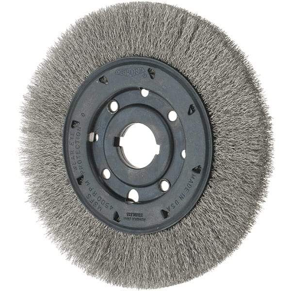 Osborn - 8" OD, 1-1/4" Arbor Hole, Crimped Stainless Steel Wheel Brush - 3/4" Face Width, 1-1/2" Trim Length, 0.01" Filament Diam, 4,500 RPM - Industrial Tool & Supply