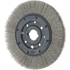 Osborn - 8" OD, 1-1/4" Arbor Hole, Crimped Stainless Steel Wheel Brush - 3/4" Face Width, 1-1/2" Trim Length, 0.01" Filament Diam, 4,500 RPM - Industrial Tool & Supply