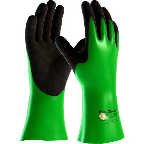 ‎56-635/S Coated Supported Gloves - MaxiChem - Nylon/Lycra Liner - Green/ Black Nitrile Blnd - Full Coat - 14 In. - Exact Industrial Supply