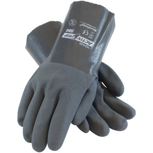 ‎56-AG586/S Coated Supported Gloves - ActivGrip Supported - 15G Cotton - Gray Nitrile w/ MicroFinish - 12″L - Exact Industrial Supply