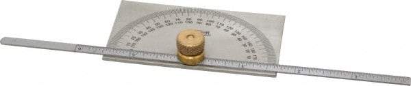 SPI - 0 to 6 Inch Rule Measurement Range, 0 to 180° Angle Measurement Range, Rectangle Head Protractor and Depth Gage - 1° Angle Graduation, 3-3/8 Inch Head Length, 2 Inch Head Width, 1/4 Inch Wide Rule, 1/32 Inch Rule Graduation - Industrial Tool & Supply