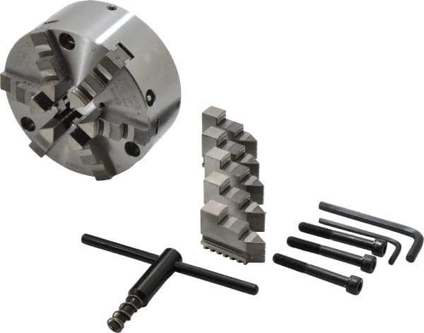 Buck Chuck Company - 6 Jaws, 6" Diam, Self Centering Manual Lathe Chuck - Front Mount, Adjustable, 3,450 Max RPM, 1.78" Through Hole Diam, Forged Steel - Industrial Tool & Supply