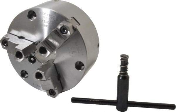 Buck Chuck Company - 3 Jaws, 6" Diam, Self Centering Manual Lathe Chuck - Front Mount, Adjustable, Reversible, 4,600 Max RPM, 1.78" Through Hole Diam, Forged Steel - Industrial Tool & Supply