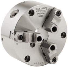 Buck Chuck Company - 3 Jaws, 10" Diam, Self Centering Manual Lathe Chuck - Front Mount, Adjustable, Reversible, 3,000 Max RPM, 3.23" Through Hole Diam, Forged Steel - Industrial Tool & Supply