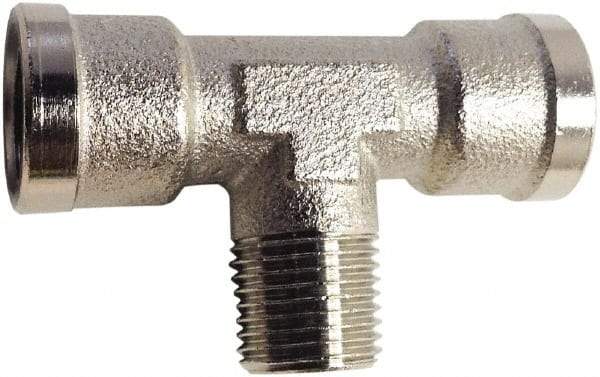 Legris - 1/4 Male Thread x 1/4 Female Thread, Nickel Plated Brass Industrial Pipe Male Branch Tee - MBSPT x FBSPP, 870 psi - Industrial Tool & Supply