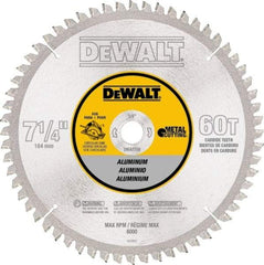 DeWALT - 7-1/4" Diam, 5/8" Arbor Hole Diam, 60 Tooth Wet & Dry Cut Saw Blade - High Speed Steel, Crosscut Action, Standard Round Arbor - Industrial Tool & Supply