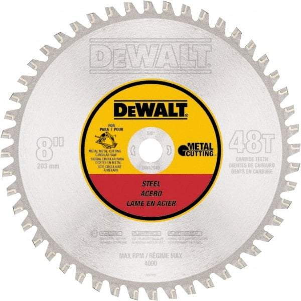 DeWALT - 8" Diam, 5/8" Arbor Hole Diam, 48 Tooth Wet & Dry Cut Saw Blade - High Speed Steel, Crosscut Action, Standard Round Arbor - Industrial Tool & Supply