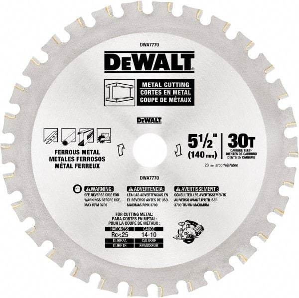 DeWALT - 5-1/2" Diam, 25/32" Arbor Hole Diam, 30 Tooth Wet & Dry Cut Saw Blade - High Speed Steel, Crosscut Action, Standard Round Arbor - Industrial Tool & Supply