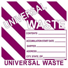 NMC - Universal Label - Legend: Universal Waste Contents______ Accumulation Start Date_____ Shipper_____ Address____ City, State, Zip____, English, Purple, 6" Long x 6" High, Sign Muscle Finish - Industrial Tool & Supply