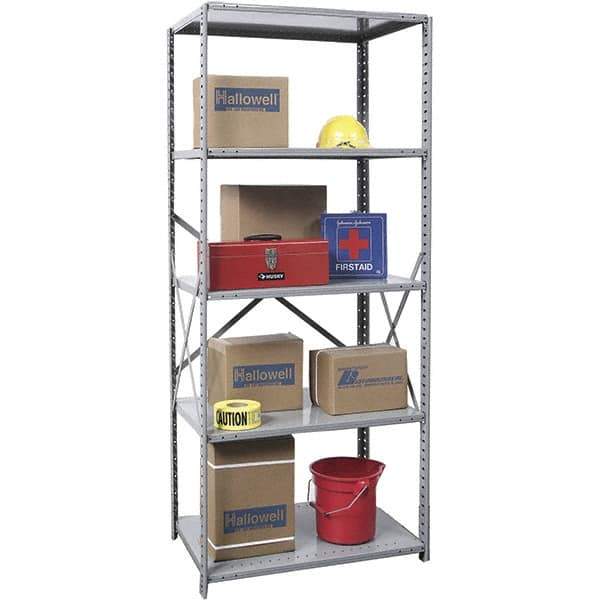 Hallowell - 5 Shelf Starter Medium-Duty Open Steel Shelving - 375 Lb Capacity, 48" Wide x 87" High x 18" Deep, Gray - Industrial Tool & Supply