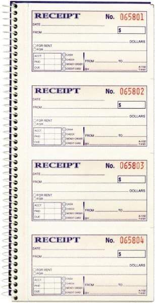 Adams Business Forms - 200 Sheet, 2-3/4 x 4-3/4", Receipt Book - Industrial Tool & Supply