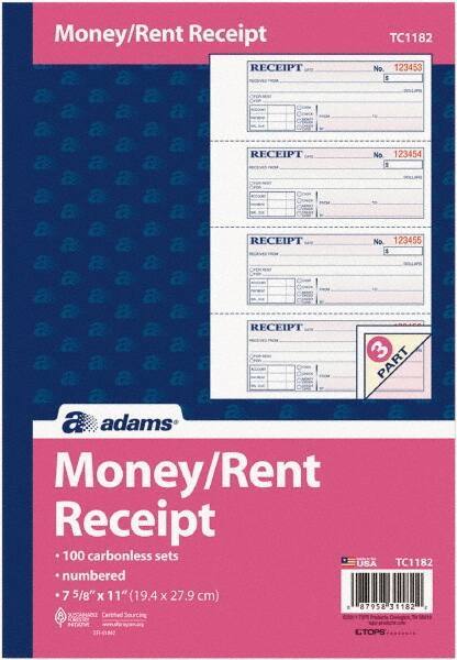 Adams Business Forms - 100 Sheet, 7-5/8 x 11", Receipt Book - Industrial Tool & Supply