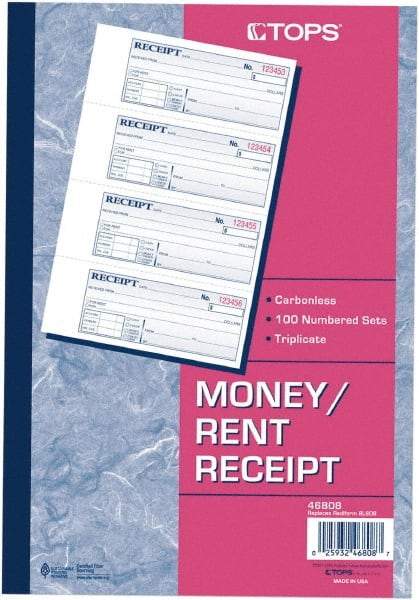 TOPS - 100 Sheet, 2-3/4 x 7-1/8", Receipt Book - Industrial Tool & Supply